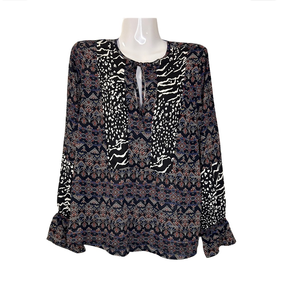 Allison Joy Printed Boho Long-Sleeve Blouse Mixed Animal Print Blouse